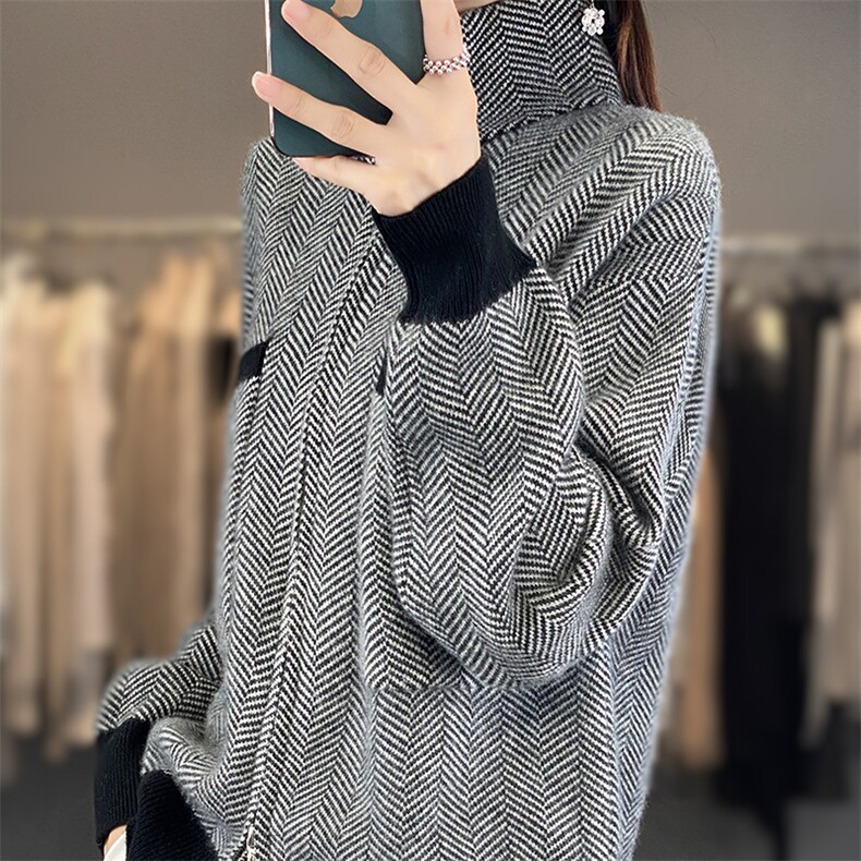 2025年秋季女士人字纹开衫,女装羊毛衫,嘉日羊绒