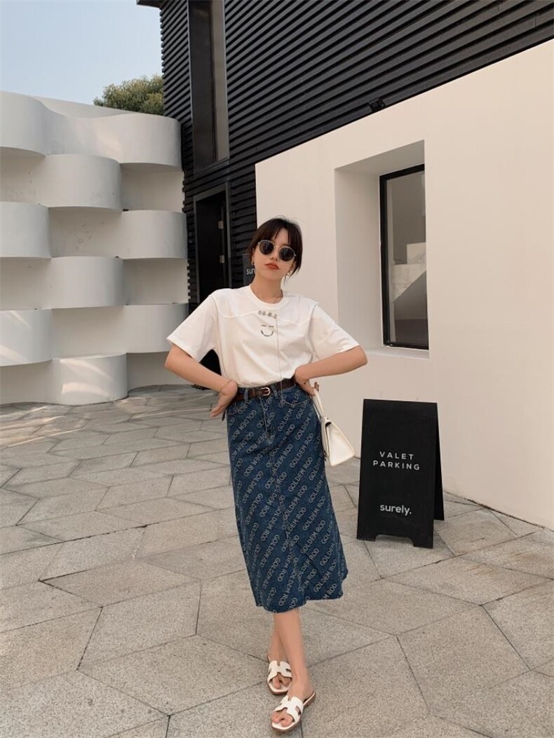 牛仔印花半裙，女装半身裙，肆尔