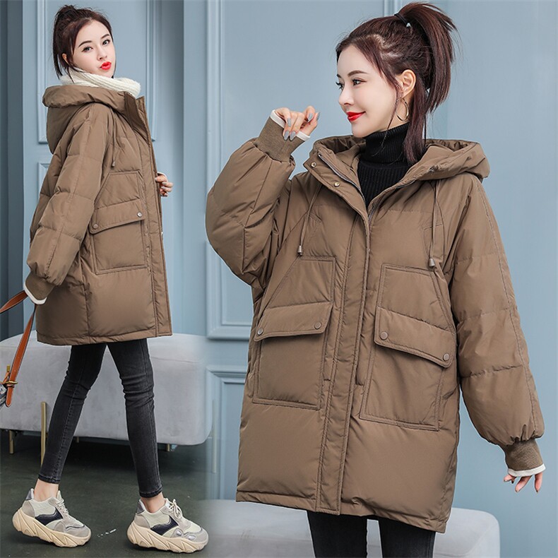 2020冬季新款优雅时尚气质中长款连帽保暖舒适棉衣，女装棉衣/棉服，千千佰惠