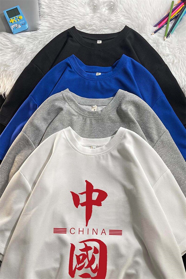 HT73198-P22华夫格t恤男短袖男大码五分袖毛毯,男装T恤,电商A040