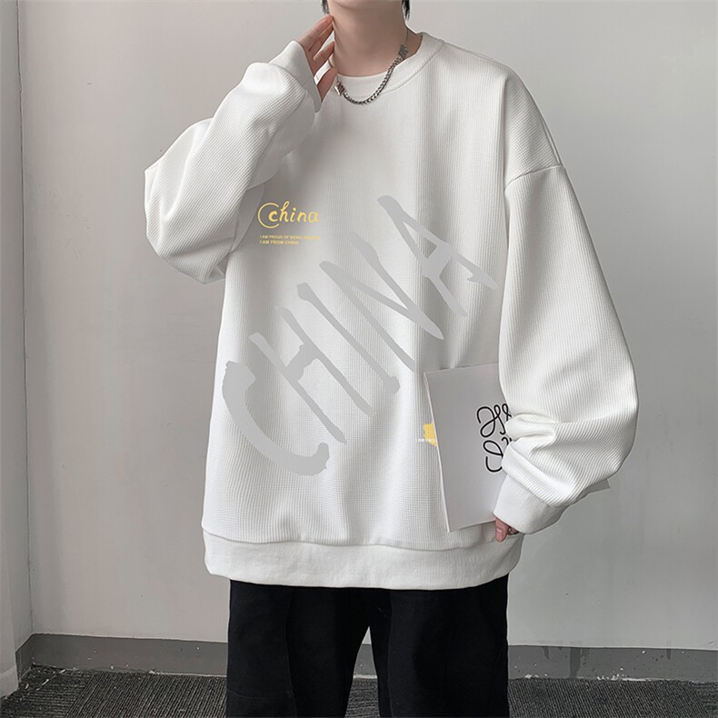 华夫格卫衣圆领卫衣男大码长袖t恤男外套HW76208-P30加绒款-P40,男装卫衣,电商A040
