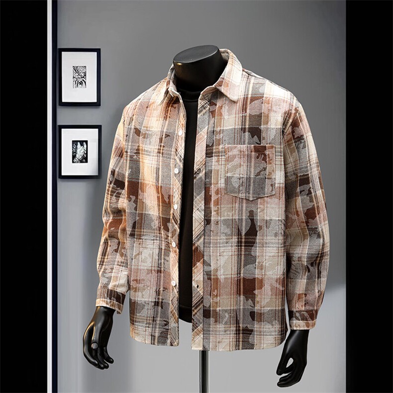 89港风加厚印花格子衬衫宽松外套百搭格子外套CS2415P55，男装衬衫，电商A128