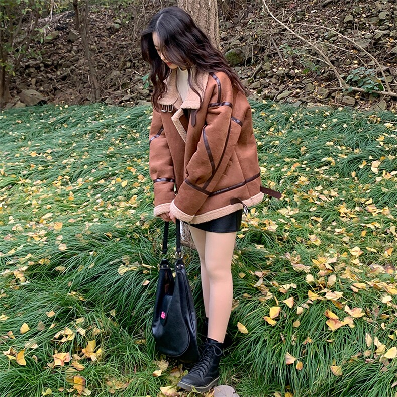 机车服皮毛一体羊羔毛外套女2025冬麂皮绒夹克羊羔绒棉服C596-120,男装夹克,星座911-2(原星座613-2）