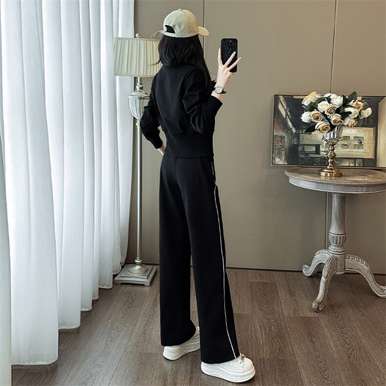 女春季新款拉链开衫上衣阔腿裤两件套装,女装套装/套裙,江南