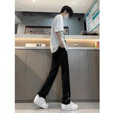 现货渐变拉链黑色牛仔裤男大码修身直筒裤K5804-K5805-P50，男装牛仔裤，星座205