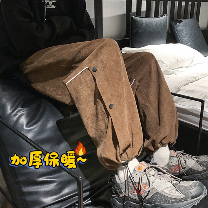 加绒休闲长裤 D2257-TP65控价88 港风男抽绳束脚宽松冬季运动长裤图片