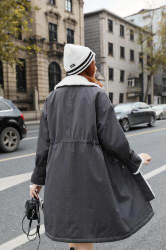 2021冬款新款大颗粒绒欧版立领两穿设计长款派克服，女装，红雀纺