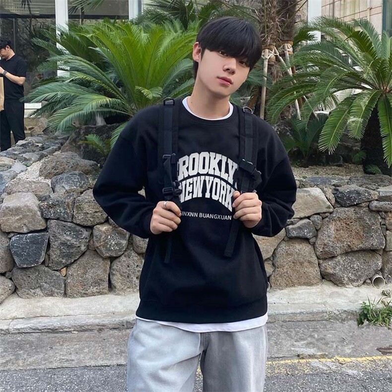 韩风春季新款圆领宽松套头无帽卫衣男W3102-特P35控49现货,男装卫衣,星座218-5