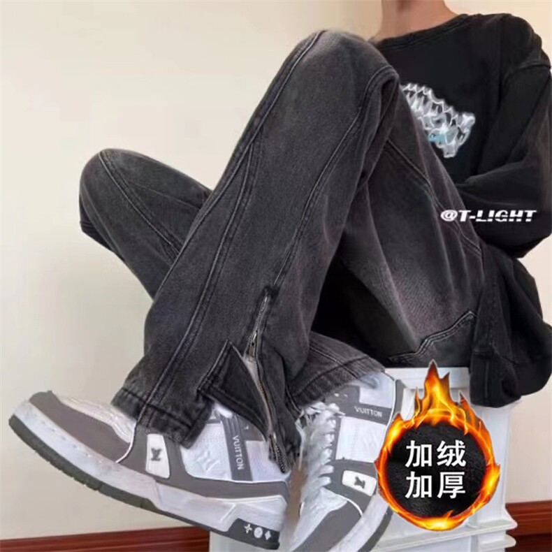 秋冬美式高街棕色加绒加厚牛仔裤货号K658P60控78（加绒P75控98）图片