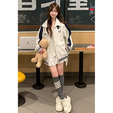 撞色拼接棒球服外套女秋季新款学院风宽松慵懒风开衫卫衣WX806，女装短外套，星座1116A（原606A-3）
