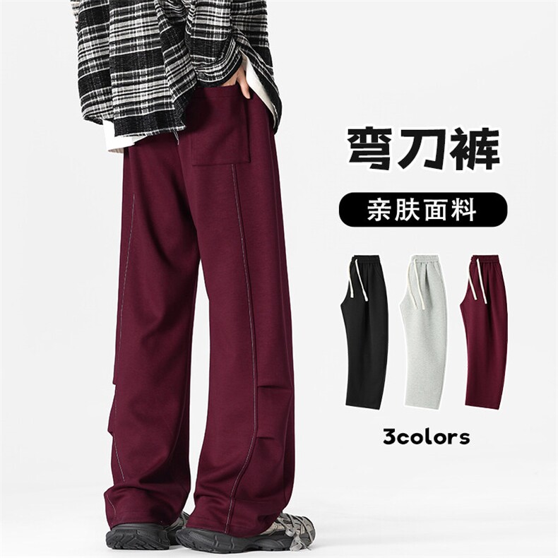 特批P28无差价秋新美式褶皱弯刀裤男安哥拉红运动潮牌阔腿裤K1988图片