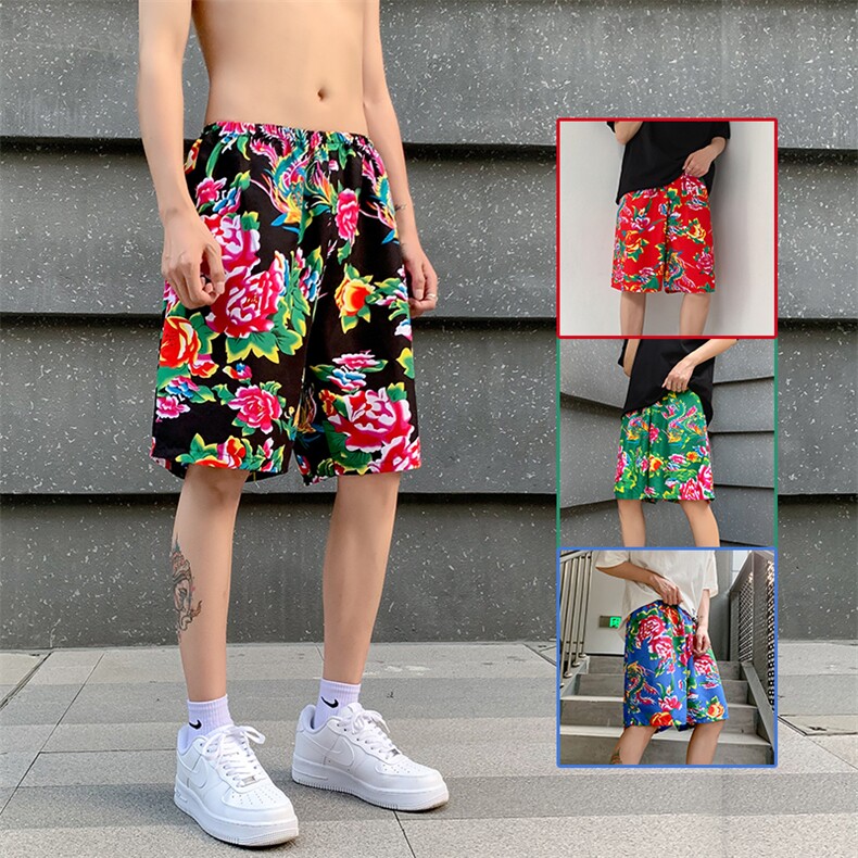 DK2026男士休闲东北大花短裤沙滩裤风民族特色大码男五分裤潮，男装牛仔裤，星座115A(原星座507）