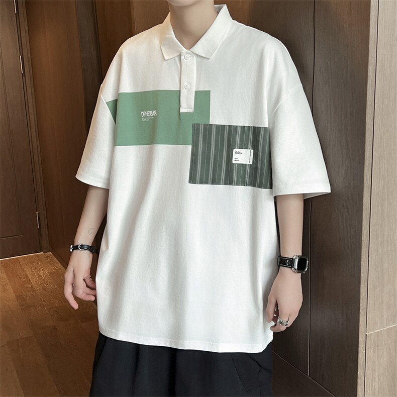 夏季新款设计感帅气翻领T恤撞色条纹短袖POLO衫男现货T1759-P30,男装T恤,星座512-4
