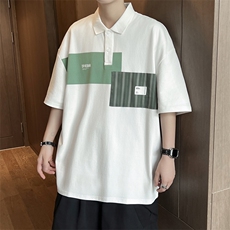 夏季新款设计感帅气翻领T恤撞色条纹短袖POLO衫男现货T1759-P30，男装T恤，星座512-4