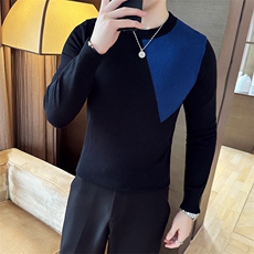 2024新款韩版拼色毛衣打底衫男秋冬内搭圆领修身针织衫M37-p58，男装针织衫/毛衣，电商D303