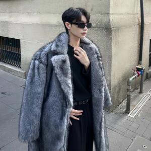 WT149-P150 保暖抗寒狐狸毛外套男士冬季时尚百搭仿皮草毛毛大衣图片