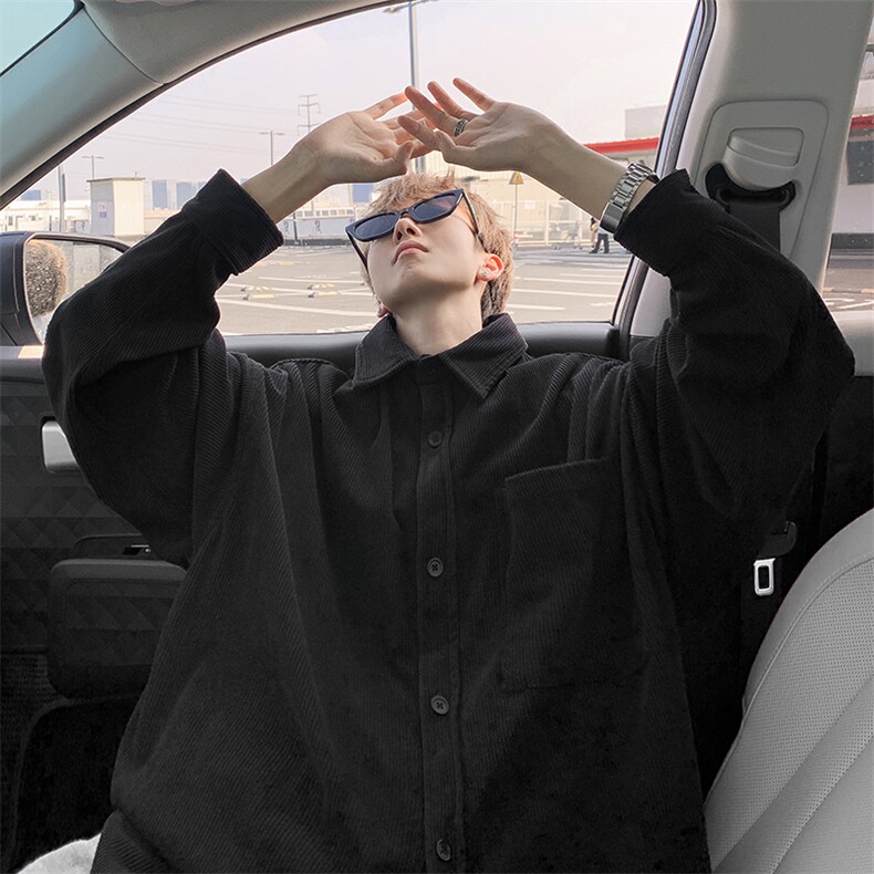 8XL-M灯芯绒衬衫特大码复古秋冬翻领长袖上衣纯色外套CS9001/P58,男装衬衫,电商B238