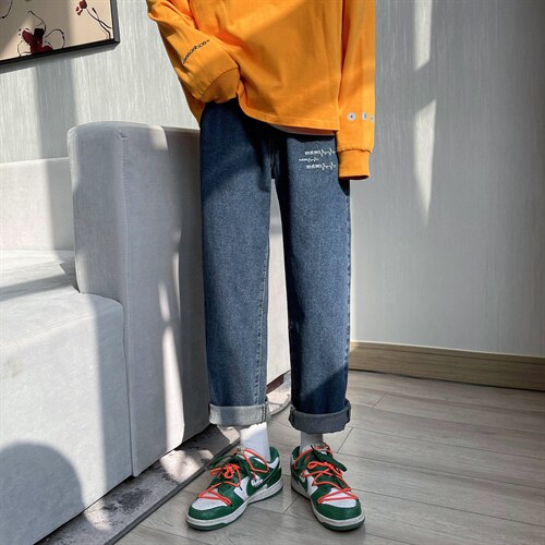 新款宽松直筒净版心电图ins潮牌牛仔裤X715NZ017P45控58，男装牛仔裤，星座715