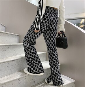 羊毛针织裤子女春秋显瘦百搭外穿2021新款we11加厚宽松休闲直筒裤图片