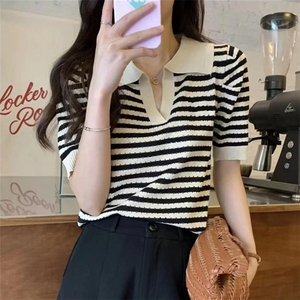 2025年夏季polo领挑孔透气大码针织短袖胖妹mm宽松显瘦冰丝上衣，女装T恤，斯美雅安迪绒