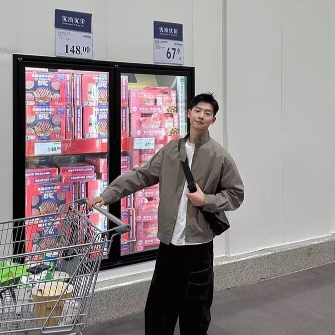 网络图现货潮牌立领男浅灰色秋季新品韩系百搭休闲外套JW12-P52,女装短外套,星座715-7