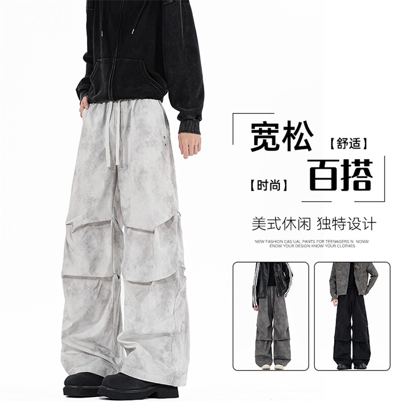 美式酷飒风工装裤新款宽松直筒阔腿潮牌裤子简约K02537-P52,男装工装外套,星座308B-2