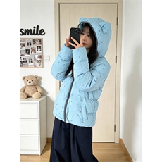 1506A/G79170/P92甜酷风小熊连帽波点棉服外套女冬季，男装棉衣，星座1506A