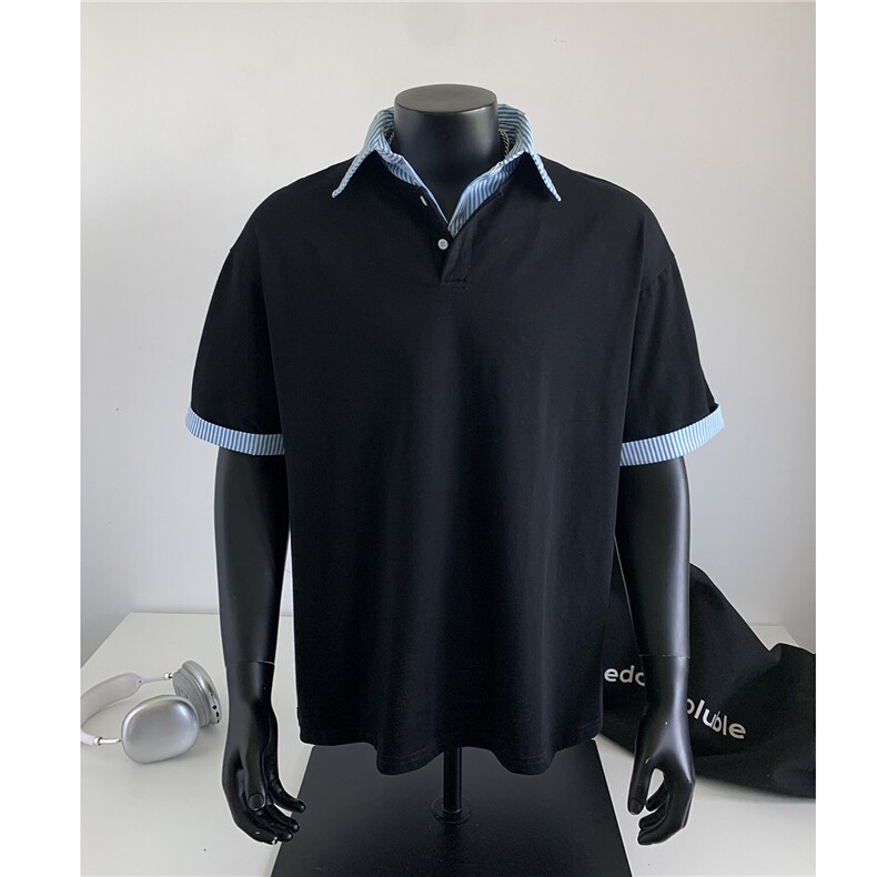 25夏装新品假两件衬衫领短袖T恤POLO衫翻领上衣男H1077特P38,男装T恤,电商A341