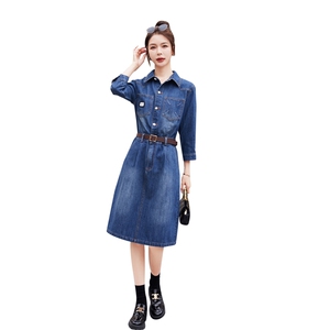 时尚显瘦牛仔连衣裙女长袖气质修身A字裙新款韩版百搭学生裙子图片
