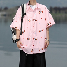 8XL-M腊肠狗花衬衫男短袖夏季冰丝薄款花衬衣寸衫外套DC28003P38，男装T恤，电商B312