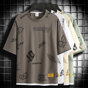冰氧仿短袖网格挂拍体恤夏季休闲百搭趣味印花男上衣TC3156-P25图片