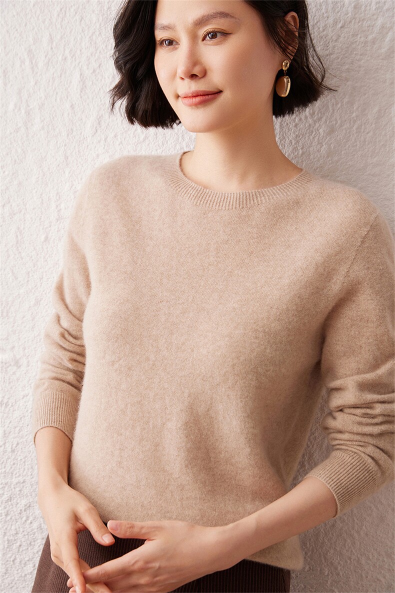 2025春秋新款羊绒衫女100纯羊绒长袖半高领上衣纯色百搭毛衣打底,女装羊毛衫,雪真羊绒高端店