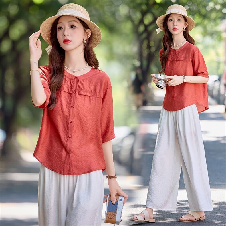 时尚休闲套装女2025夏季新款高级感时髦洋气宽松显瘦阔腿裤两件套，女装套装/套裙，魅影