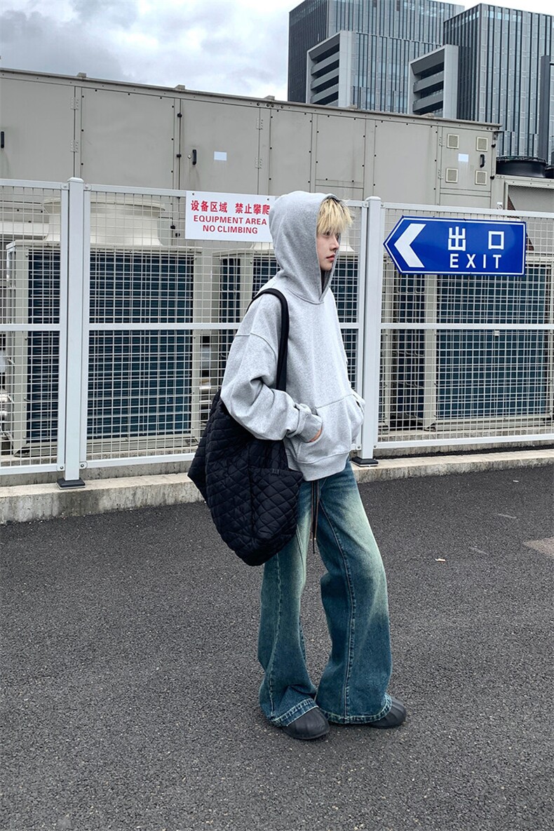 春秋季cleanfit男生短款卫衣美式重磅连帽大帽衫廓形外套潮WY004,男装卫衣,电商B312