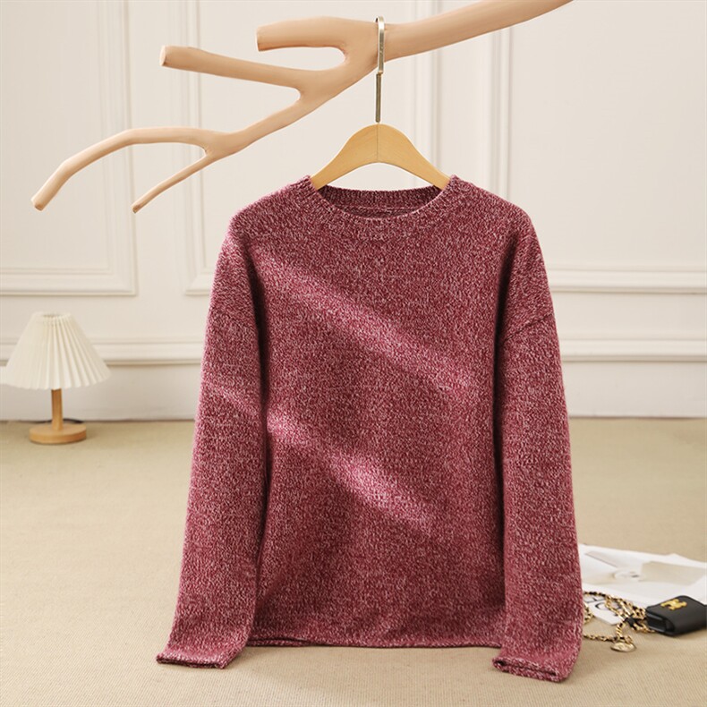 秋冬季35%羊绒简约休闲百搭时尚三股花纱加厚下摆卷边圆领羊绒衫，女装羊绒衫，云暖羊山羊绒