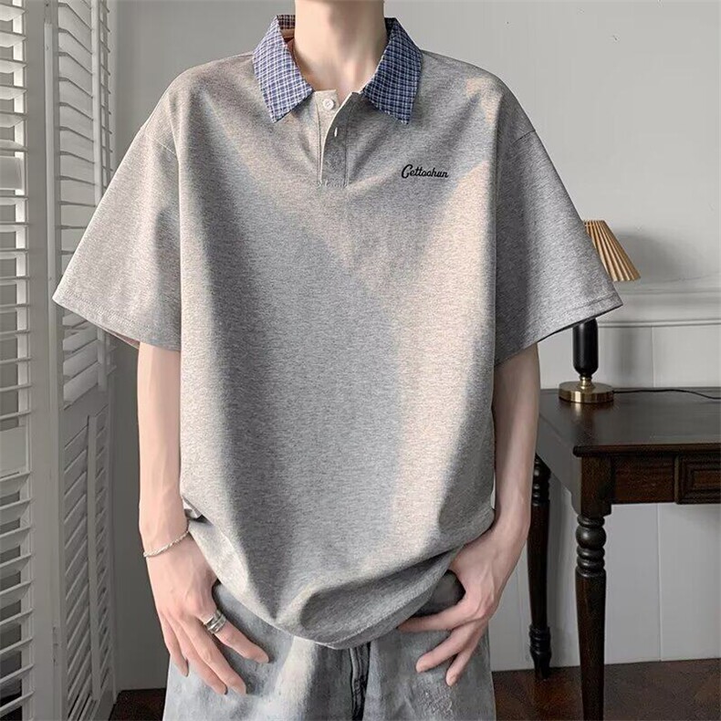 CB0338-P38假两件衬衫领短袖t恤夏季潮流半袖衣服潮牌百搭POLO衫,男装Polo衫,电商C233