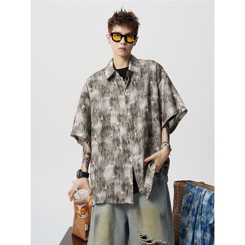 【现货】D157-P38控58大码港味沙滩冰丝顺滑短袖衬衫防晒衣，男装防晒衣，电商D232