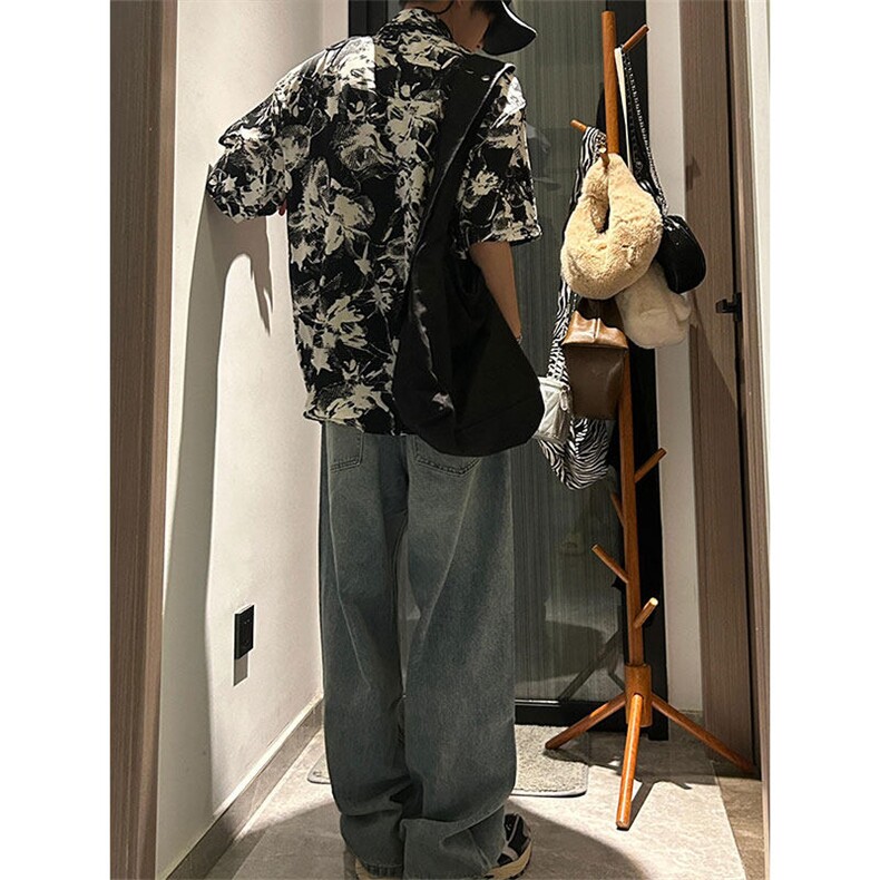 高级感垂感短袖衬衫痞帅水墨免烫衬衣CS519特P37,男装衬衫,星座908-1