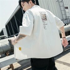 100%棉2021夏装新款印花款短袖衬衫男生中袖五分袖衬衣CS032，男装衬衫，电商D240-242