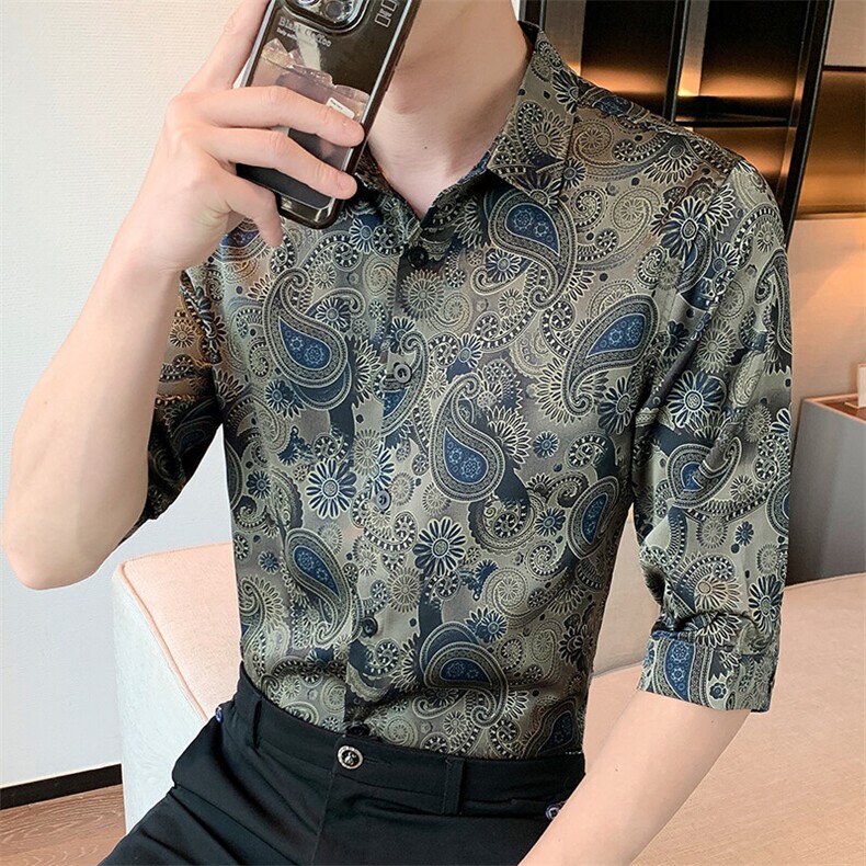 CS991-P48夏季时尚男士衬衣七分袖碎花衬衣中袖衬衫,男装衬衫,星座507A（原星座306B-2）