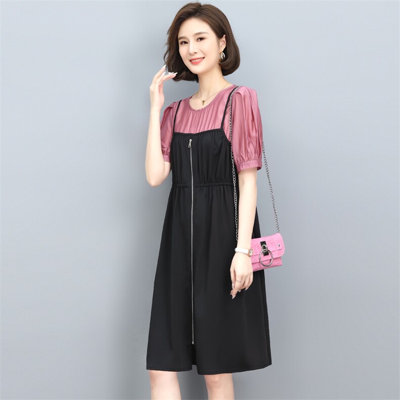 2023年夏季时尚潮流舒适设计拼接款优雅百搭连衣裙,女装连衣裙,鑫鑫格