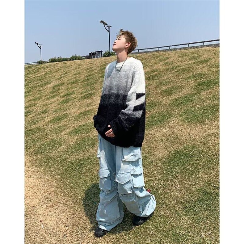 渐变色针织衫男女韩版潮流高街宽松保暖2024冬季ins毛衣MZ597-P53,男装针织衫/毛衣,星座412-3