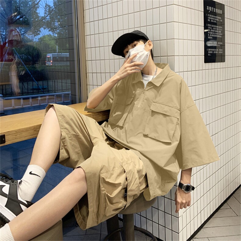 潮牌百搭短裤一套搭配休闲套装男夏季机能风两件套短袖W7272-P62,男装衬衫,星座512-3
