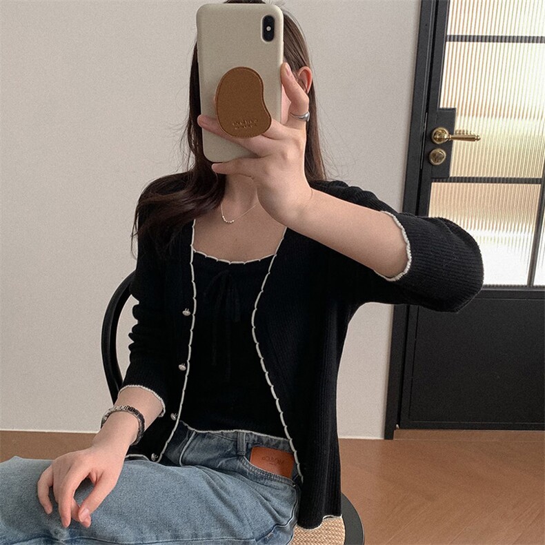 女士春季韩版时尚简约百搭花边领两件套装图片