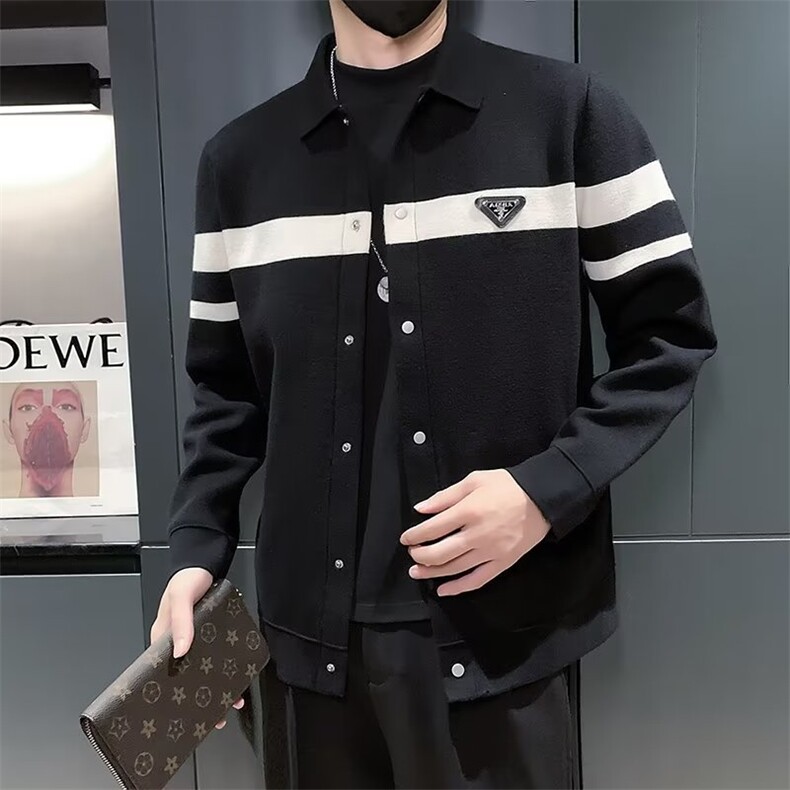 新品秋冬夹克外套男针织开衫翻领撞色拼接潮牌毛衣M810-P65,男装针织衫/毛衣,星座1109-3