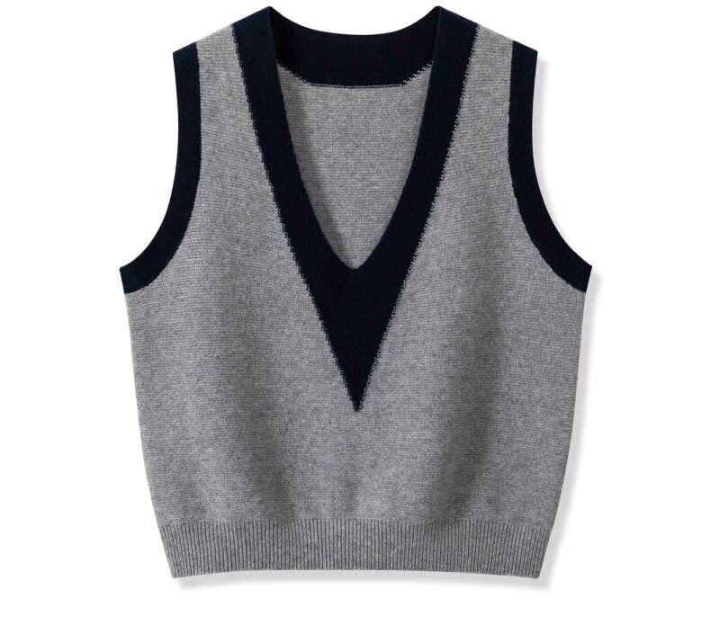 时尚气质V领马甲百搭潮流无袖针织背心优雅显瘦，女装马甲，德聚羊绒
