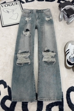 B221美式ins高街暗黑宽松直筒破洞牛仔裤LK25478-特P45控78，男装牛仔裤，电商B221