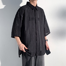 竖条纹短袖半袖衬衫男薄款凉感冰丝舒适大码上衣A071-C65-P38，男装T恤，电商A071