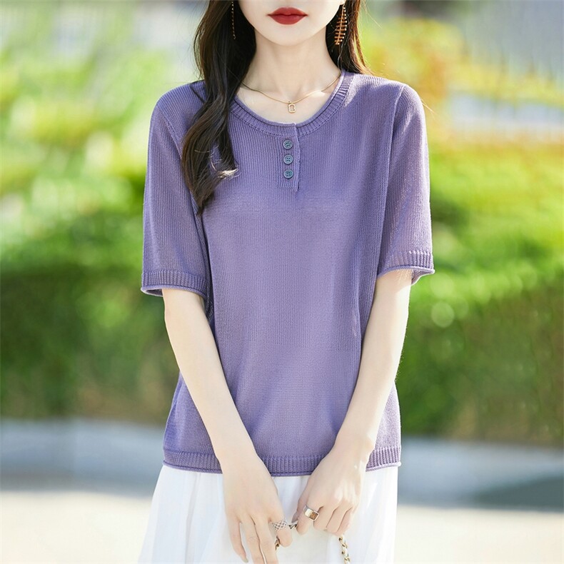 通勤简约圆领冰丝正肩短袖T恤女2025夏季休闲薄半袖小衫百搭上衣图片