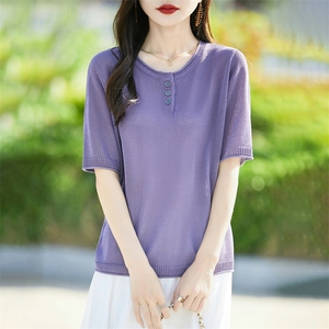 通勤简约圆领冰丝正肩短袖T恤女2025夏季休闲薄半袖小衫百搭上衣图片